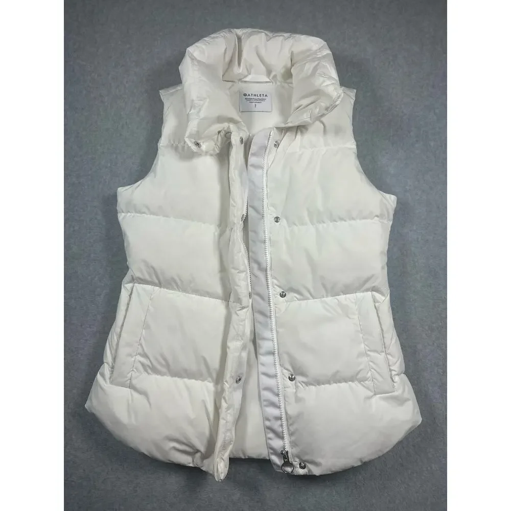 Athleta Downtown Puffer Vest Women's Size SP White Down Quilted Zip Up Casual - Picture 8 of 9